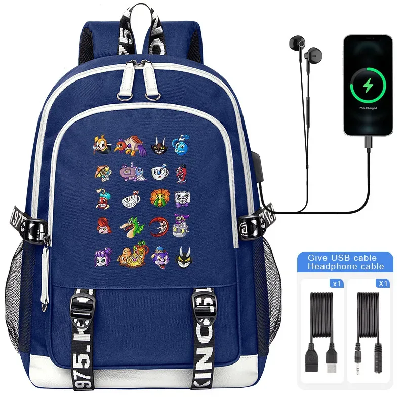 sacoche nylon illustrations cuphead dessin animé noir blanc gris ordinateur portable adolescents étudiants voyager capacité haute bandoulière souple