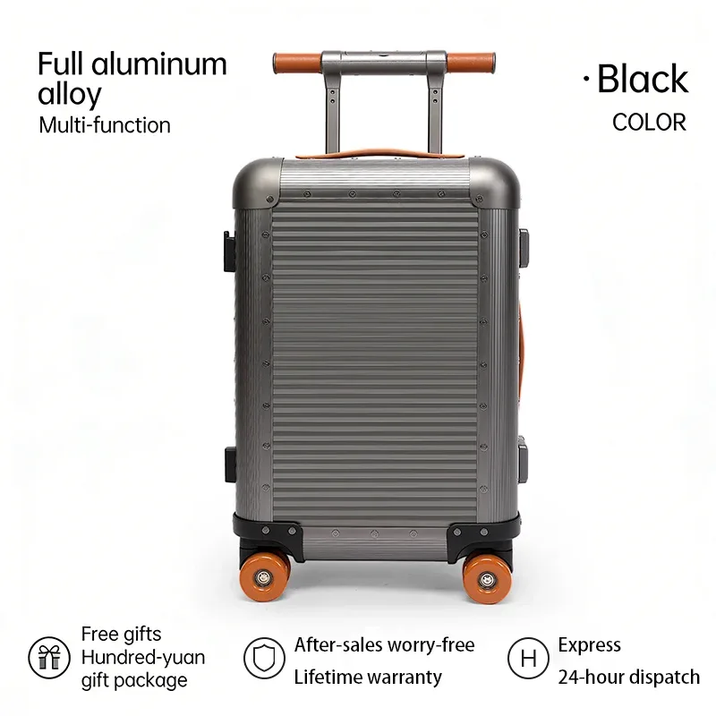 valise télescopique en alliage d'aluminium et de magnésium, valise rétro de 20 pouces, bagage en métal avec protection antichoc et anti-rayures