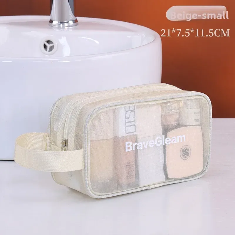 ensemble de sacs de maquillage respirants en maille multi-tailles avec fermeture éclair, sac cosmétique de voyage portable, organisateur de rangement pour articles de toilette pour femmes.