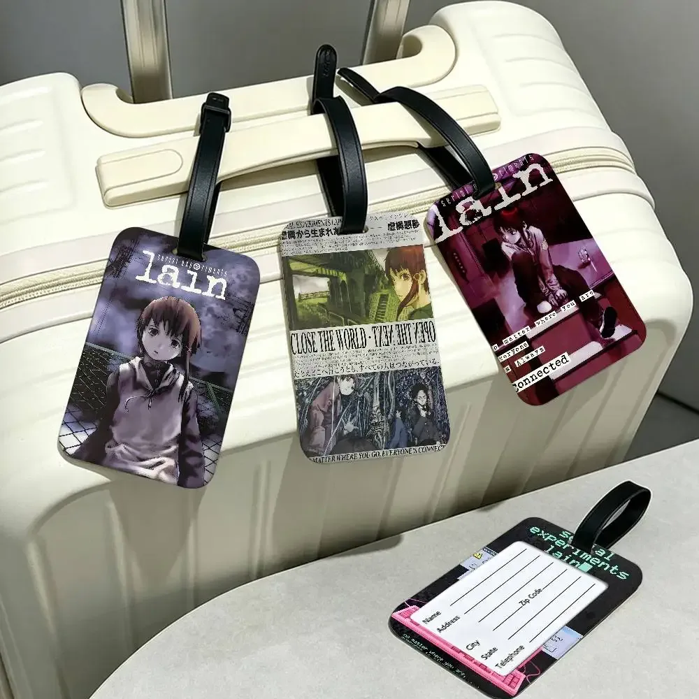 porte-cartes d'information en pvc, étiquette de bagage, étiquette de nom étanche anti-perte pour voyage, série e-experiments l-lain anime