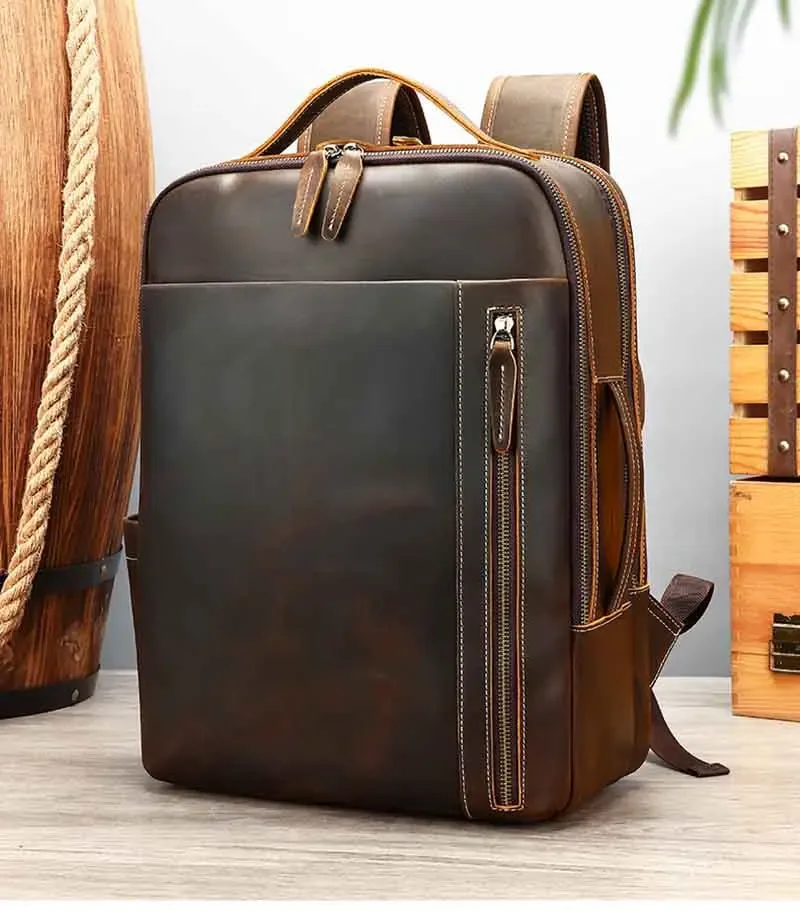 crazy horse – sac à dos en cuir de vache pour hommes, sac pour ordinateur portable, double épaule, sac de voyage de grande capacité, sac à dos quotidien