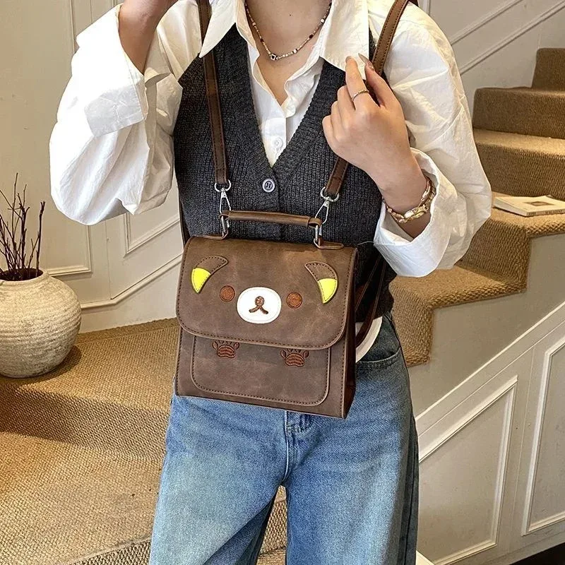 sac à dos brodé rilakkuma mignon, sac à main multi-usage, sac à bandoulière, sac décontracté pour tous les jours, cadeau pour femmes et filles