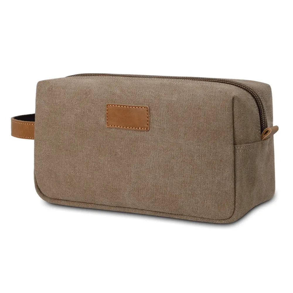 trousse de toilette, patchwork de toile imperméable à main de voyage, rangement en cuir de cheval fou, trousse de maquillage à la mode et rétro