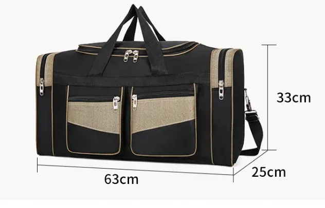 sac voyage nylon patchwork noir bandes dorées poches lateral zippées format rectangulaire sac week-end sport polyvalent