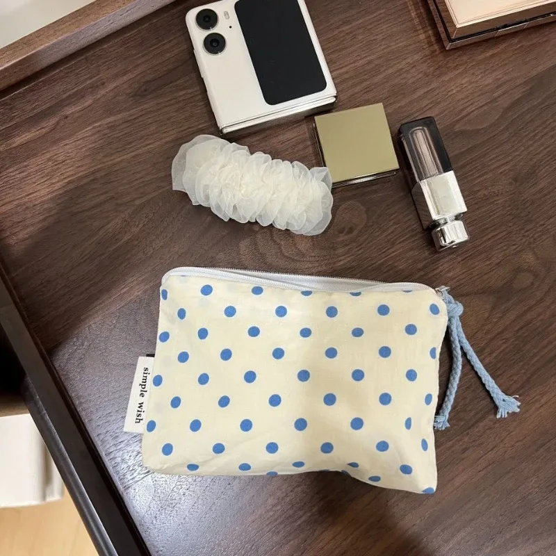 sac de maquillage portable pour femmes, organiseur de cosmétiques bleu à carreaux, portefeuille mignon, mini sac de rangement pour rouge à lèvres