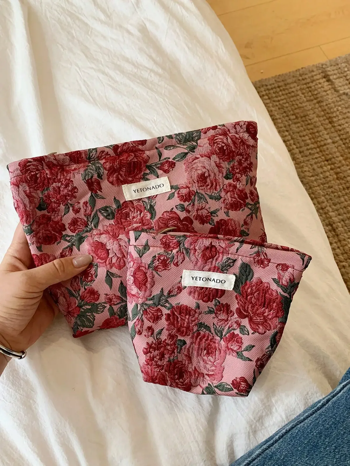 Organisateur Voyage Polyester Rose Motif Floral Chaussures Maquillage Compresseur Cube Sac Compression Sacs Chaussures Pochette Housse Vêtements