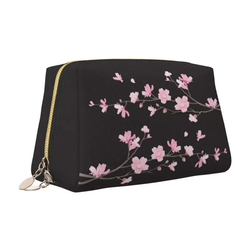 trousse de toilette en cuir sans fleurs pour femme, sacs cosmétiques de voyage, stockage de maquillage en poudre, étanche avec fermeture éclair, cadeau japonais sakura