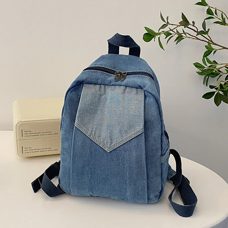 nouveau sac à dos en denim brodé avec n'importe quel nom, sac de voyage personnalisé à la mode avec couleur contrastée pour les déplacements et les loisirs en plein air