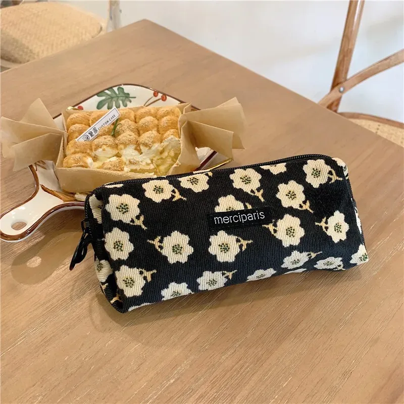 sac à main floral en velours côtelé pour femme, sac de rangement pour rouge à lèvres, sac à main kawaii, portefeuille de maquillage, trousse à crayons en poudre, sacs de voyage