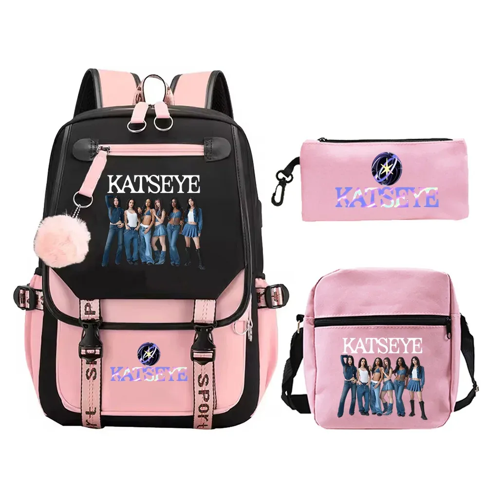 sac à dos katseye, ensemble de 3 pièces, sacs d'école pour étudiants, sac à dos de voyage pour adolescents, sac à dos de grande capacité pour femmes et hommes, sac à dos pour ordinateur portable