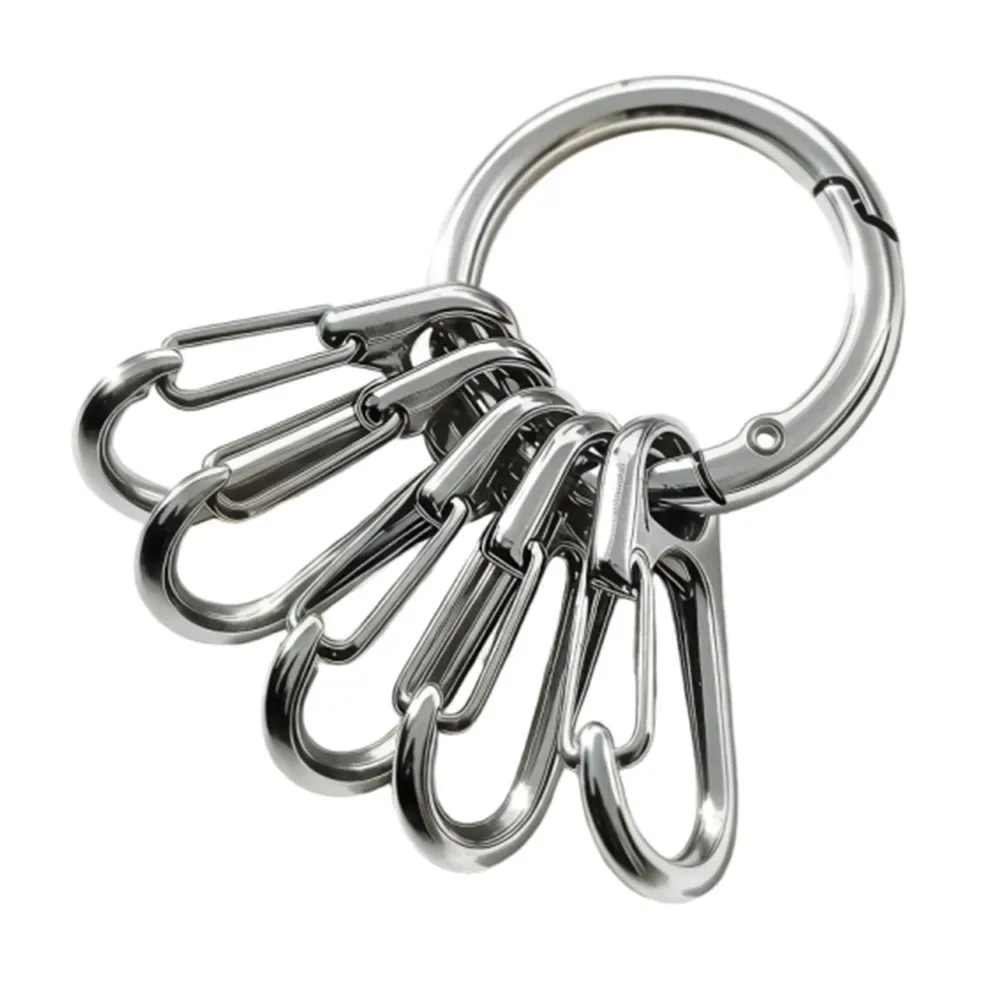 fermoirs à ressort en métal avec anneaux en o et 5 crochets pour accessoires de porte-clés mousquetons ronds ouvrables diy