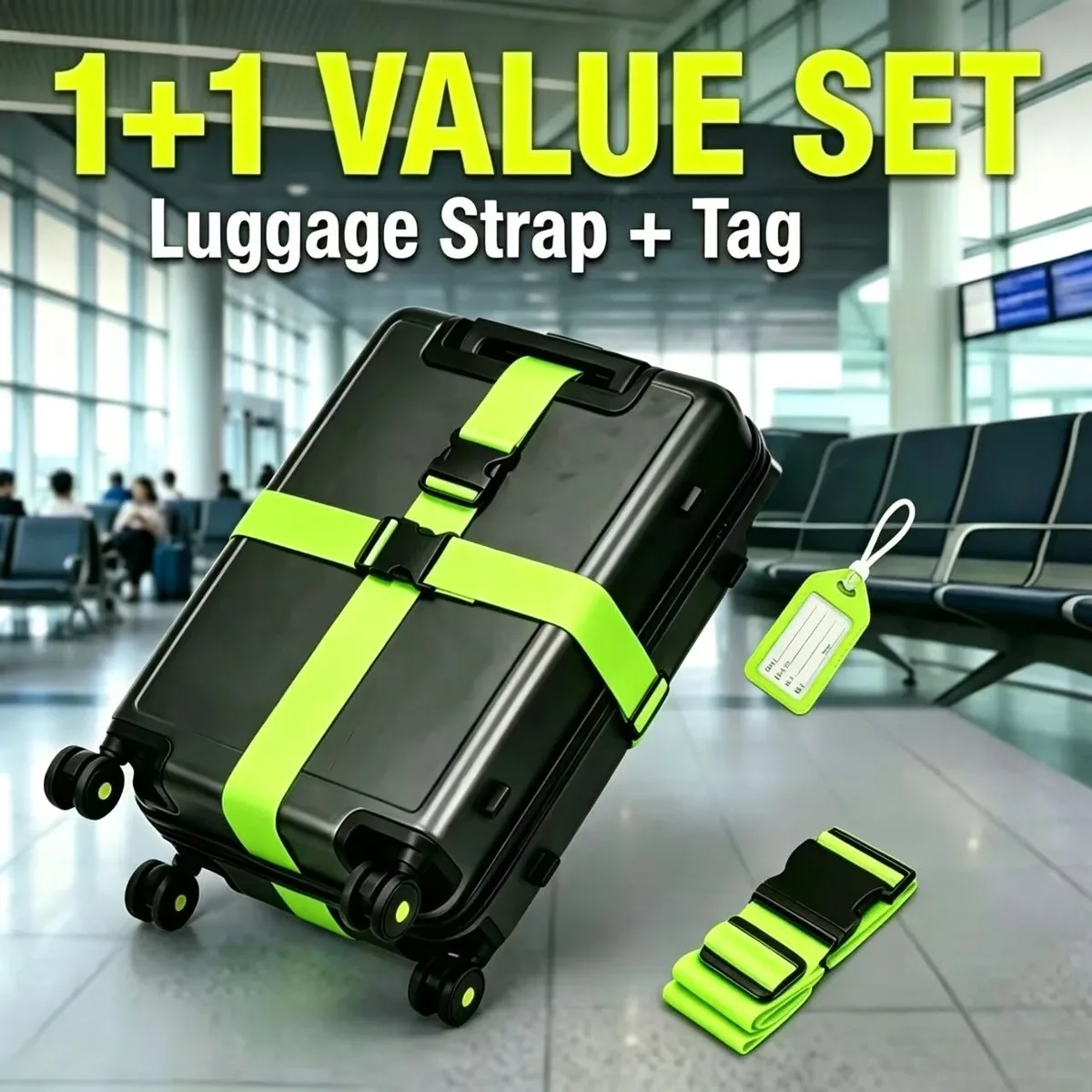 ceinture bagage polyester colorée badge identification sangle régulable longueur attachement sac main voyage travail bleu rouge vert jaune orange