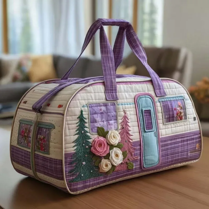 sac voyage polyester fleurs blancs symboles paix texturé poignées tissu sacoche hippie motifs colorés week end polyvalent