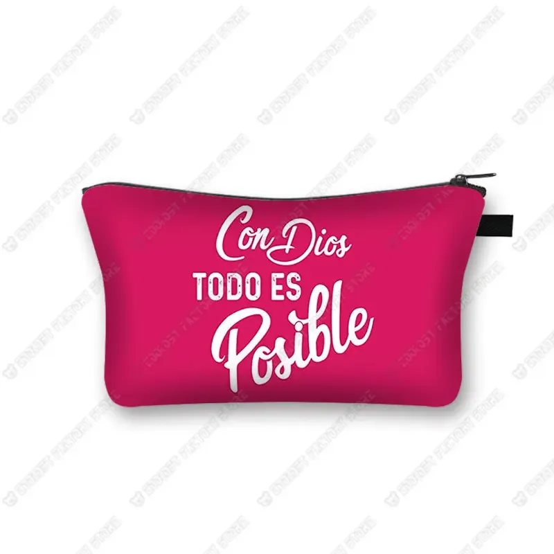 trousse à cosmétiques avec verset de la bible chrétienne en espagnol, trousse de maquillage, trousse de beauté, trousse de toilette