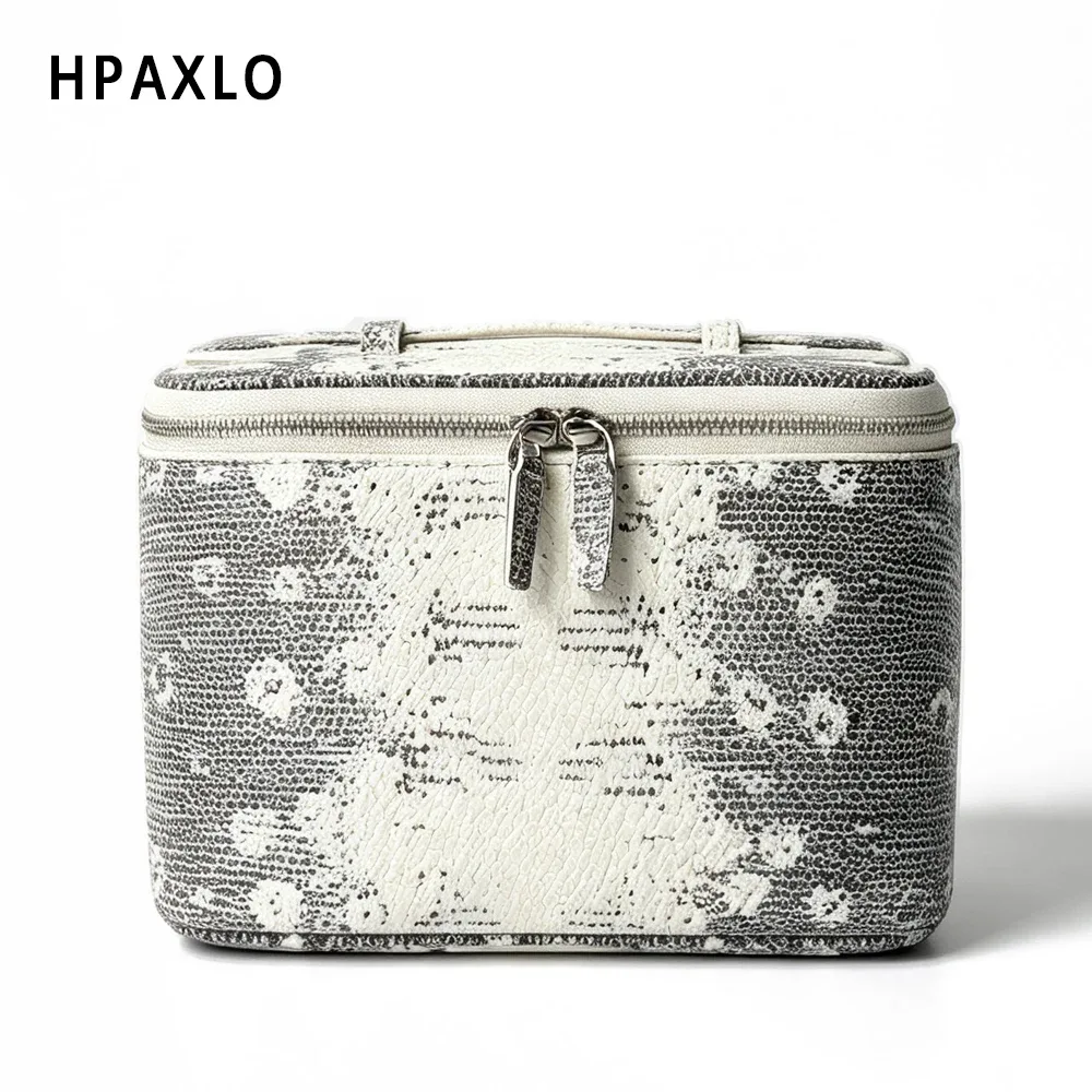 trousse de toilette en cuir véritable gaufré effet lézard, trousse de maquillage de voyage, organiseur portable pour femmes, pochette pour cosmétiques
