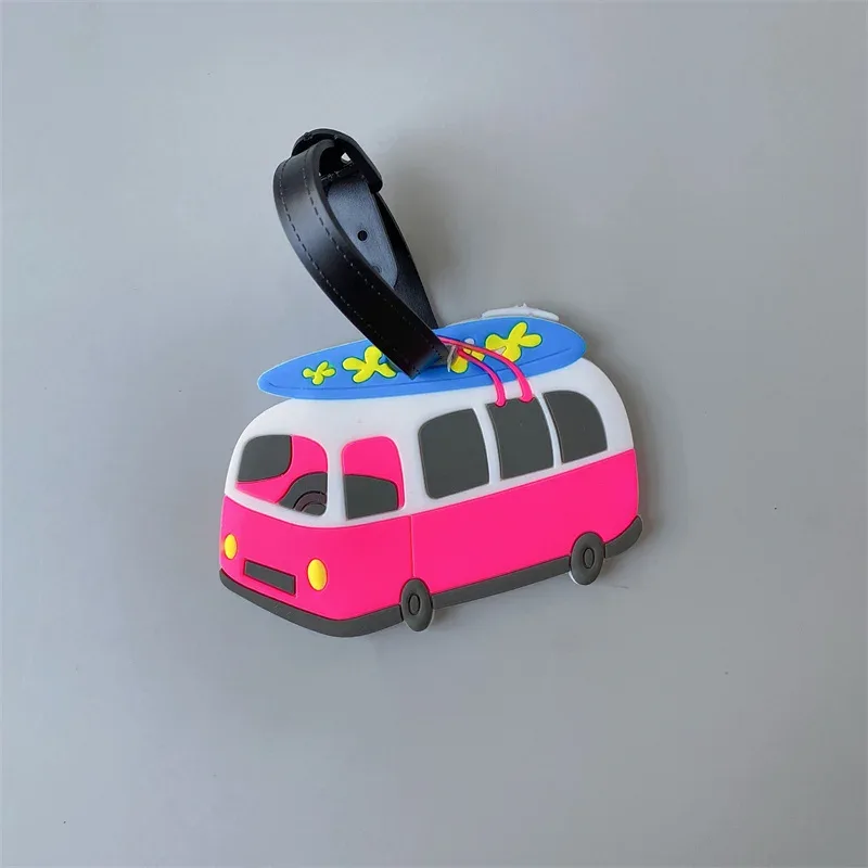 étiquette bagage plastique pvc silicone motifs dessin animé fruits animaux gâteaux licorne visages souriant coeurs avions rose blanc bleu vert jaune violet voyage