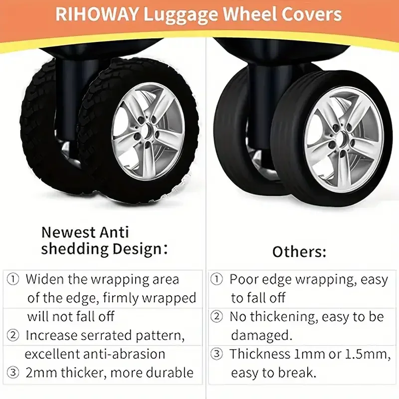 8 protections de roues de bagages en silicone, texture épaisse, réduction du bruit, housses de bagages de voyage, accessoires durables