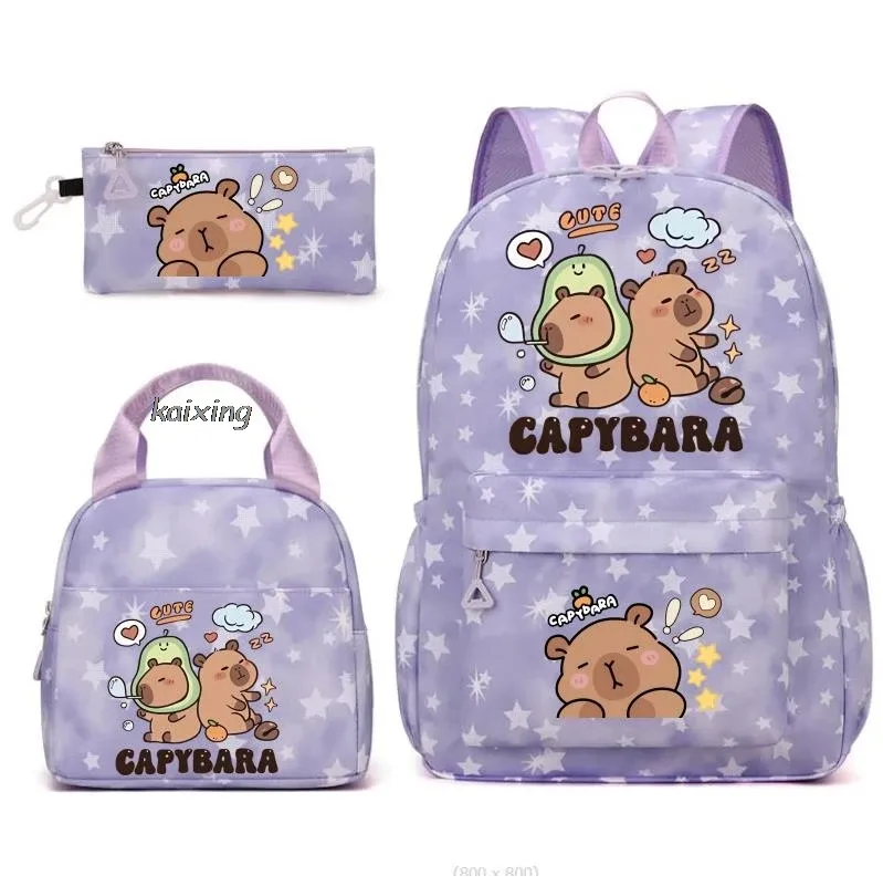 sac dos toile oxford université motifs capybara endormies fond bleu principal petit pochette enfant voyage