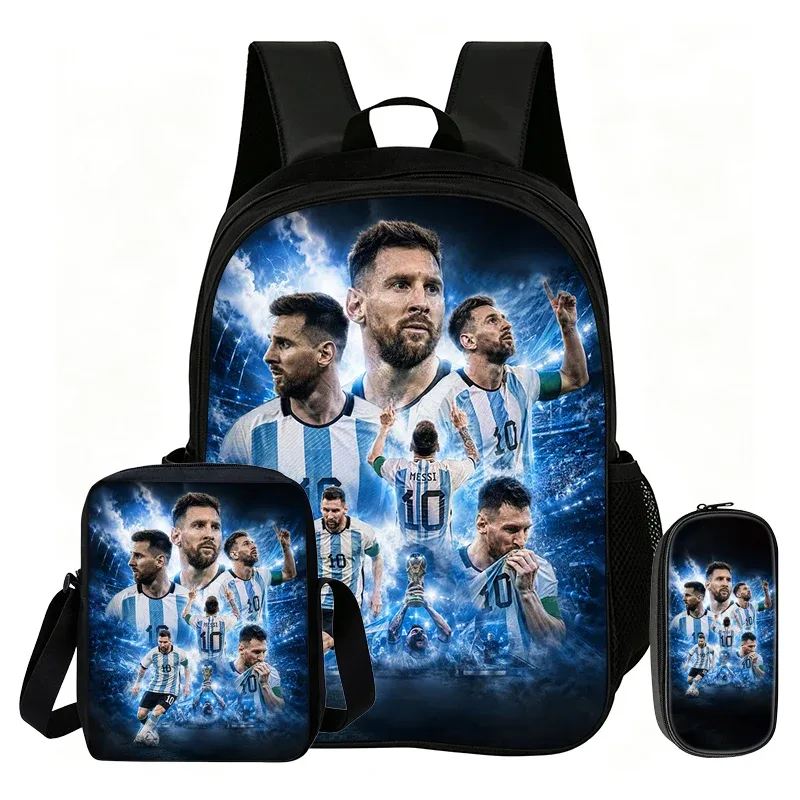 sac dos nylon motif messi noir bleu blanc format 20 35 litres bandoulière arquée fermeture éclair informatique unisexe usage voyage école sport