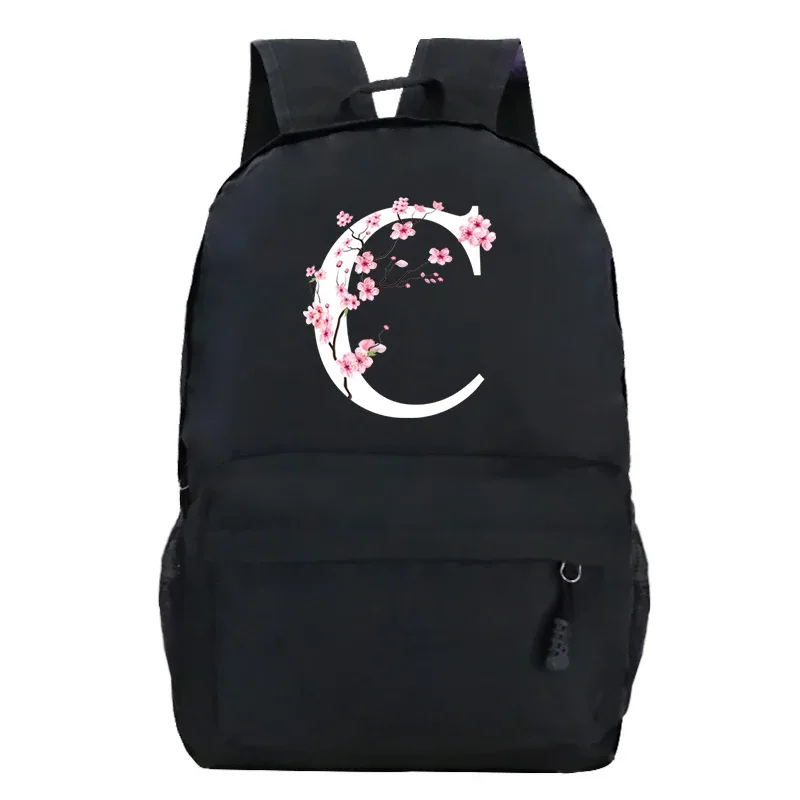 sacs à dos d'école pour jeunes sakura fleur a-z alphabet grande capacité toile harajuku mode fermeture éclair esthétique épaules sacs noirs