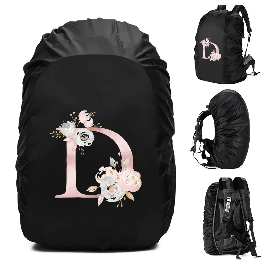 housse de pluie imperméable pour sac à dos 20-70l, motif fleurs roses et lettres, pour sports de plein air, cyclisme, sécurité, mode, camping, randonnée