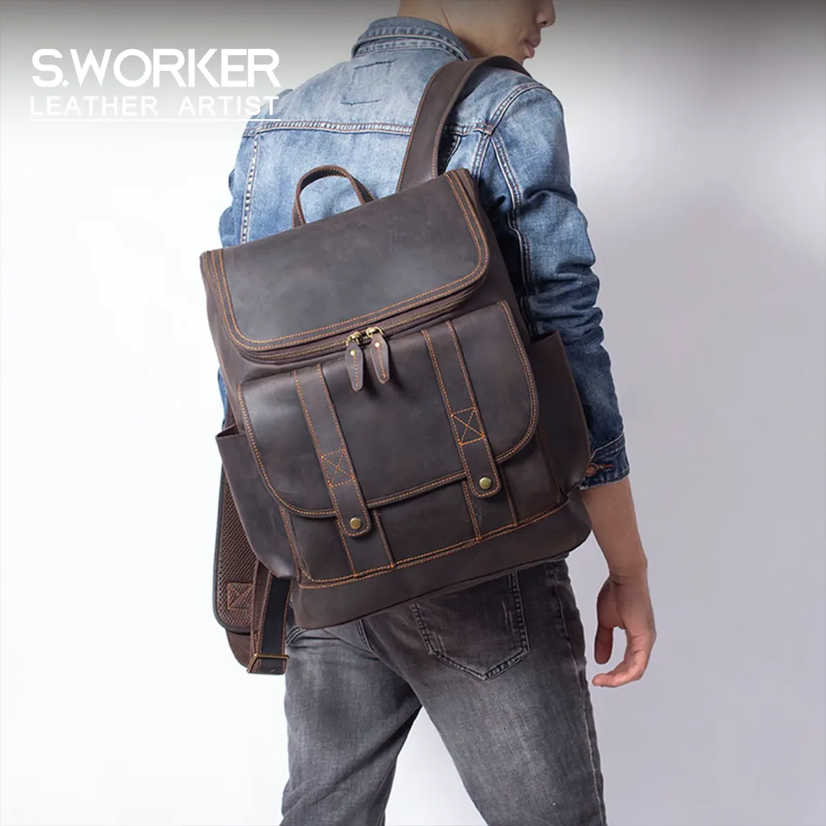 sac à dos vintage en cuir véritable pour homme, grande capacité, sac à bandoulière pour ordinateur portable en cuir pleine fleur, sac crazy horse, mode pour homme
