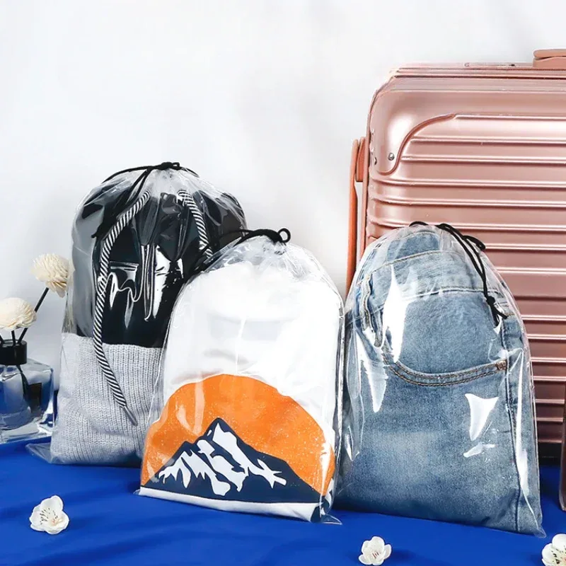sac à cordon transparent étanche, 1 pièce, sac d'emballage pour chaussettes cosmétiques, sous-vêtements et vêtements, sac de rangement en plastique de poche pour voyage