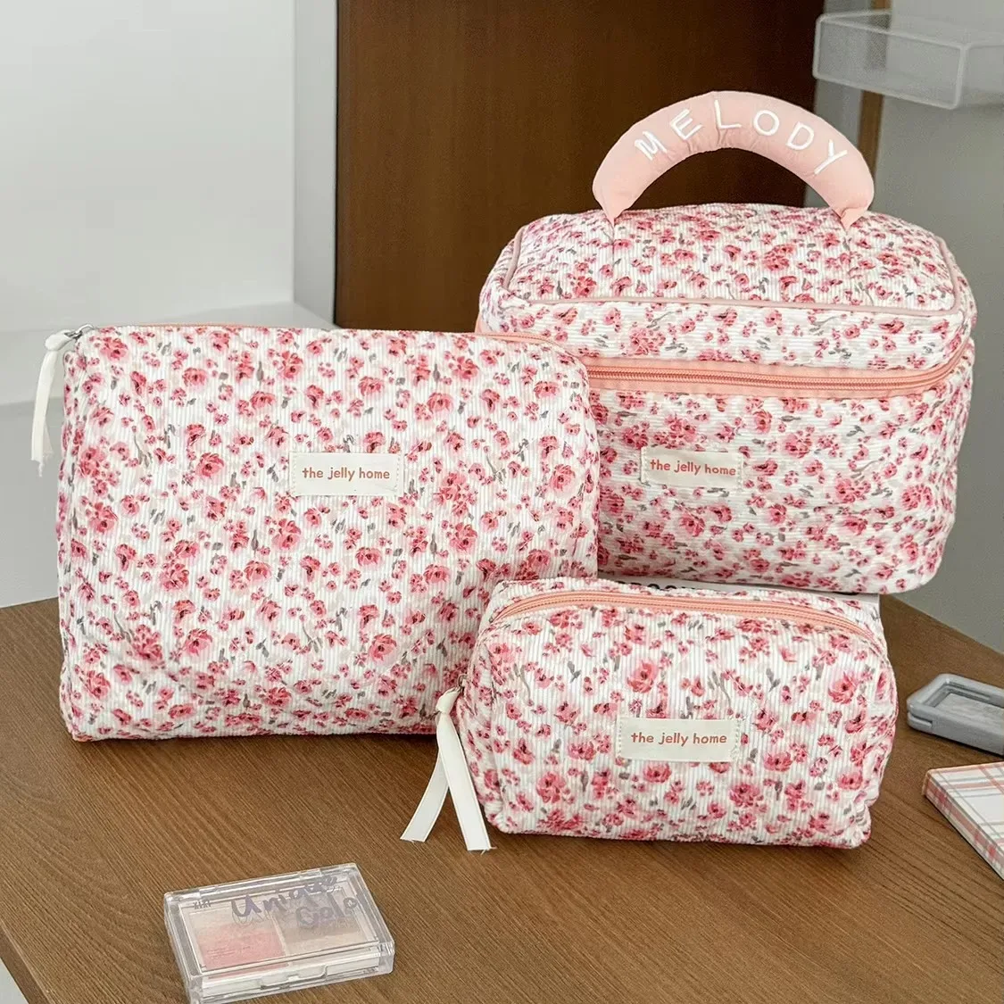 sac à main vintage imprimé feuilles pour femmes, grande capacité, pochette de rangement de maquillage, cosmétiques et de toilette, organisateur de voyage, pochette matelassée