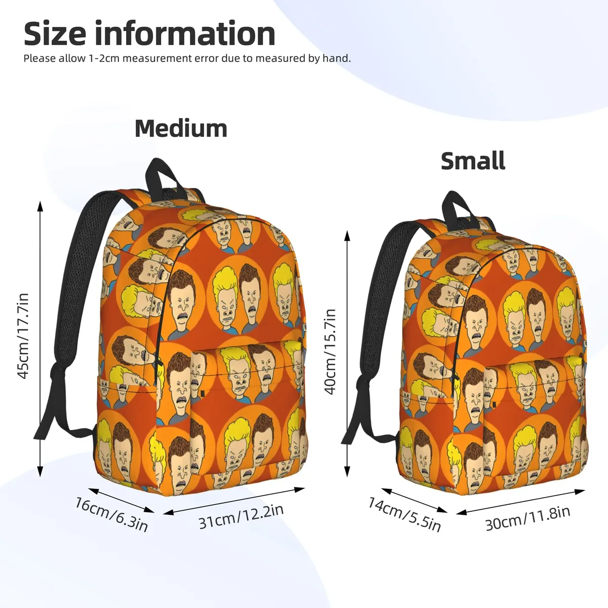 sac à dos vintage portable pour la rentrée scolaire, motif animé beavis et butt-head, pour hommes et femmes, sac pour ordinateur portable