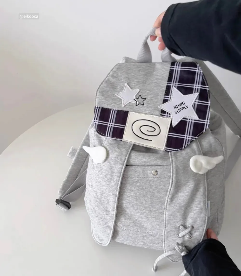 adolescentes oreilles de lapin mochilas mujer grande capacité étoile plaid mochila rabat sac original sac à dos hit couleur sacs pour femme