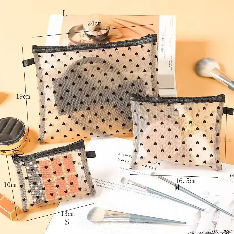kit d'organisateur de maquillage translucide pour femmes, 1 pièce, sacs de toilette de lavage de voyage en forme de cœur, petite pochette cosmétique transparente