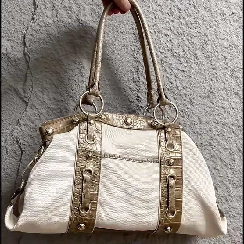 sac à main vintage haut de gamme grande capacité, sac à bandoulière décontracté pour jeunes femmes, style chic et cool, sac sous le bras contrastant