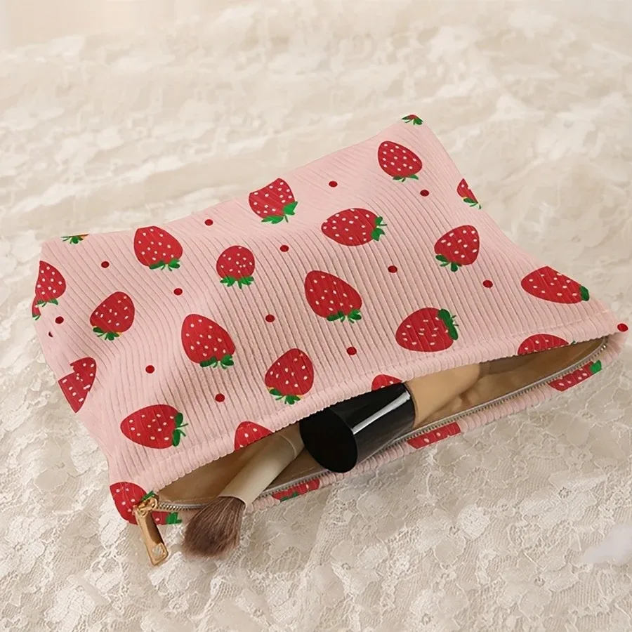 nouvelle pochette à main décontractée et mignonne à motif fraise, pour pinceaux de maquillage, sac de rangement pour cosmétiques, trousse de maquillage grande capacité