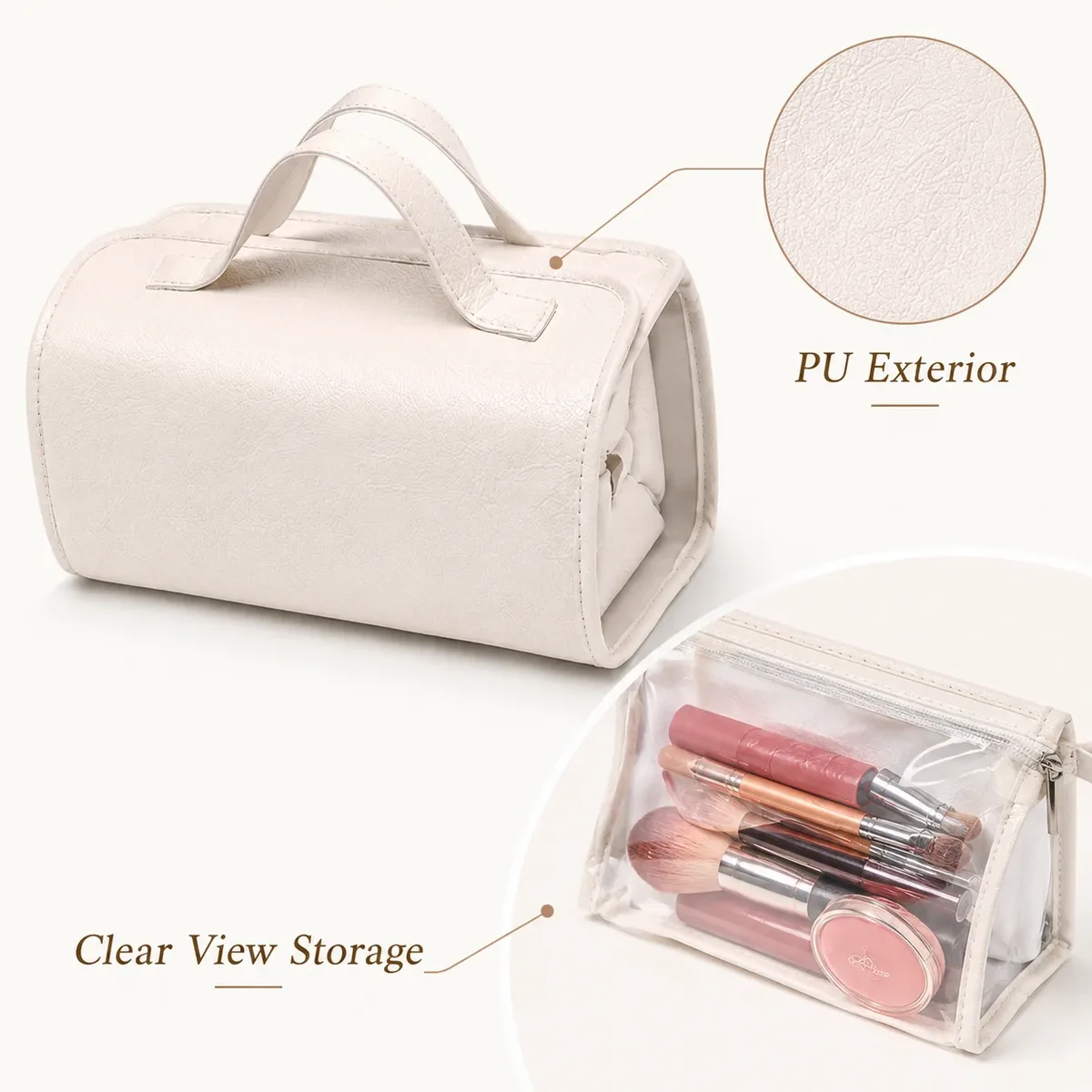 trousse de maquillage de voyage pour femmes en déplacement professionnel, 4 pochettes transparentes détachables, organiseur de cosmétiques et de toilette pliable à suspendre