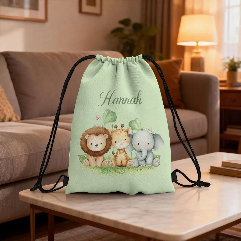 sac à dos à cordon de serrage sur le thème des animaux mignons, avec nom/texte personnalisé, sac de sport personnalisé, sac de voyage léger, sac de rangement pour salle de sport, 1 pièce