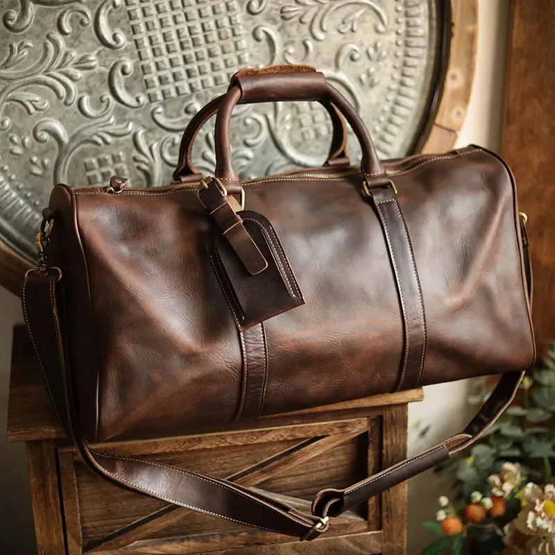 nasva-sac de voyage en cuir vintage pour homme, sac de week-end, sacs à main, sacs de messager, bagage avec compartiment à chaussures