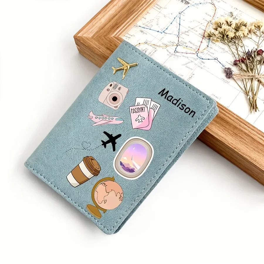 porte-passeport personnalisé avec motif de dessin animé en pu, résistant aux rayures, en similicuir, 4 couleurs, étui de rangement pour documents de voyage