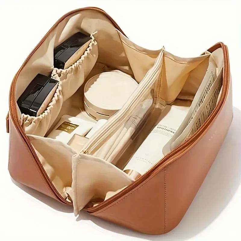 1pc grande trousse de toilette imperméable à fermeture éclair grande capacité avec compartiments, poignée et fonction organisateur