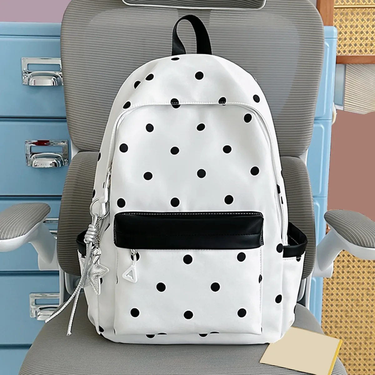 sac à dos esthétique à pois style preppy, sac à dos scolaire mignon et décontracté pour les étudiantes du primaire et du collège