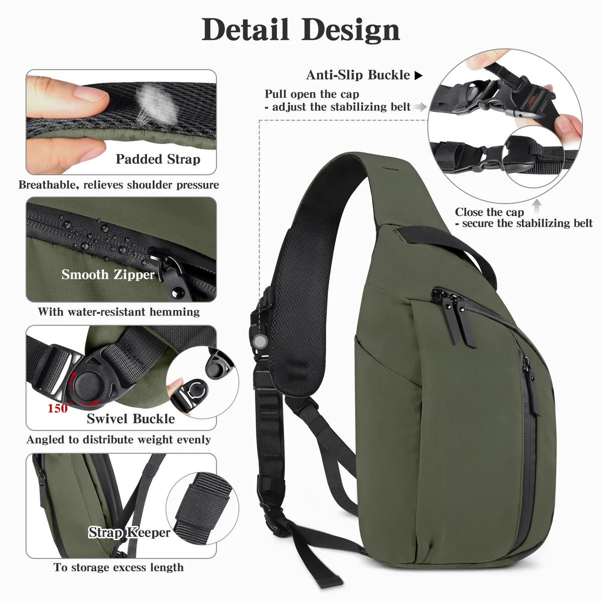 sac à bandoulière d'extérieur pour hommes, sac de poitrine à la mode, sac à dos de sport avec poche pour bouteille d'eau, convient pour tablette de 11 pouces