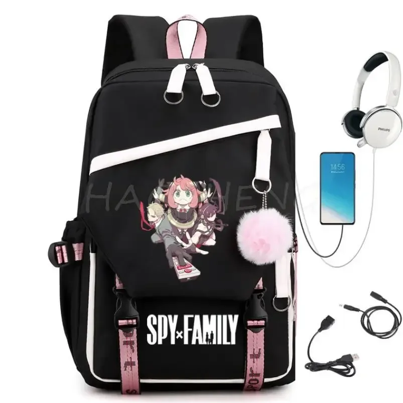 sac à dos familial éventuelles y x pour adolescents, charge usb, rose, voyage, sac à dos en toile pour étudiants, anya forger, cartables pour garçons et filles