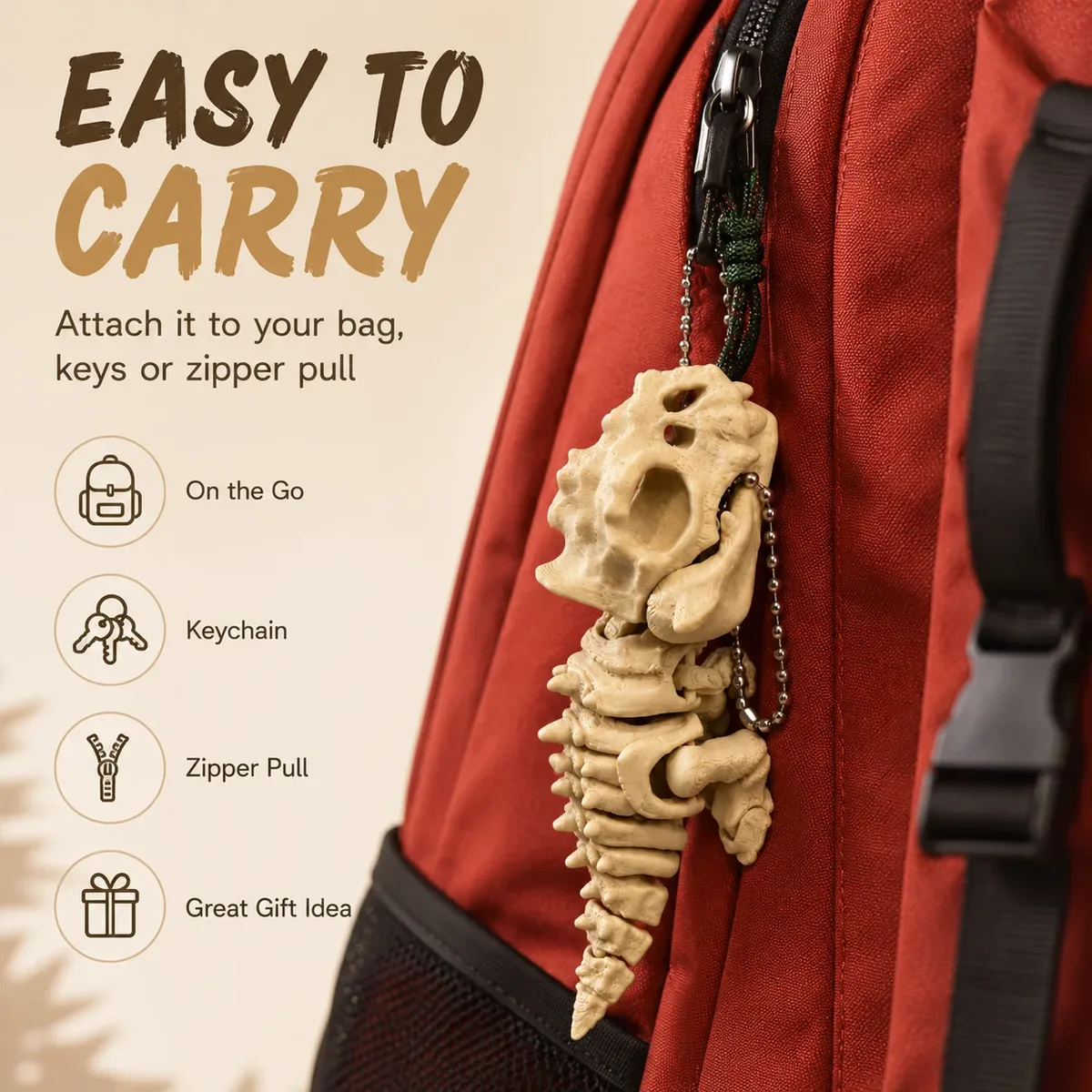 Porte-clés dinosaure imprimé en 3D, squelette articulé, articulations mobiles, breloque pour sac à dos, cadeau pour les amoureux des dinosaures