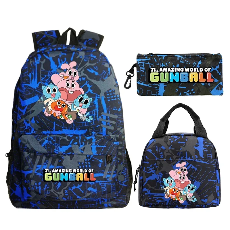 sac à dos the amazing world of gumball, 3 pièces, avec sac à crayons, sac à déjeuner, sac d'école pour étudiants, sac à dos de voyage, sac à livres pour garçons et filles, cadeau