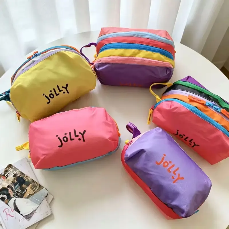 Sac de maquillage en nylon avec imprimé lettres colorées Dopamine, pochette cosmétique étanche, sac de rangement de voyage pour femmes et filles, pour usage quotidien en extérieur