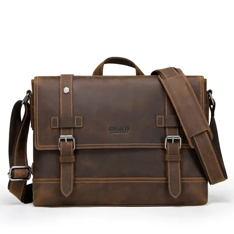 sac à main en cuir vintage pour homme, grande capacité, sac pour ordinateur portable, sac messager à bandoulière