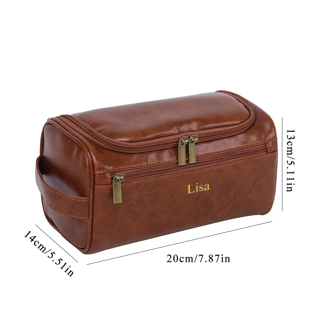 sac de maquillage personnalisé avec nom, trousse de toilette portable pour homme, sac de rangement de grande capacité pour voyage, sac de rangement en cuir pu imperméable