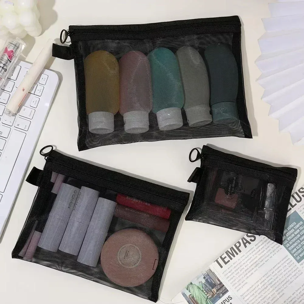 sacs à cosmétiques transparents en maille, 1 à 6 pièces, petits et grands organisateurs de maquillage noirs, trousse de toilette de voyage, ensemble de pochettes de rangement portables pour rouge à lèvres