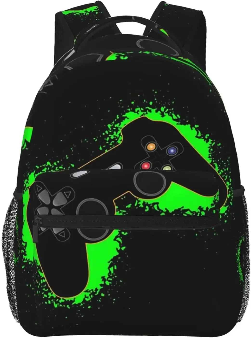 sac à dos décontracté avec poches pour ordinateur, sac à dos pour le travail et les affaires, vert, noir, contrôleur de jeu, contour orange