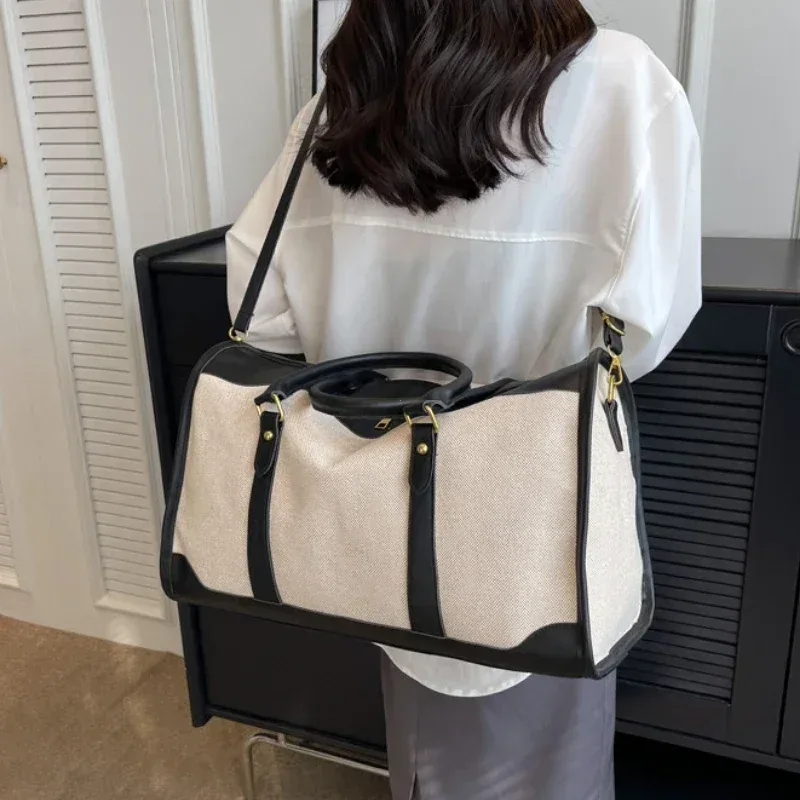 sac à main de rangement de voyage pour femmes, sac de bagages de fitness vintage, sac à bandoulière simple, grand sac en nylon et cuir pu, 2026 sacs à main