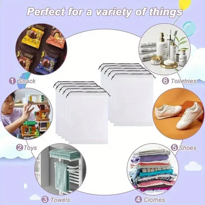 sac de rangement écologique portable pour chaussures, avec cordon de serrage, pour articles divers, sac de maquillage de voyage, sac de rangement en plastique transparent imperméable, 3/5/10/pcs